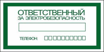 S25 ответственный за электробезопасность (пленка, 200х100 мм) - Знаки безопасности - Вспомогательные таблички - магазин "Охрана труда и Техника безопасности"